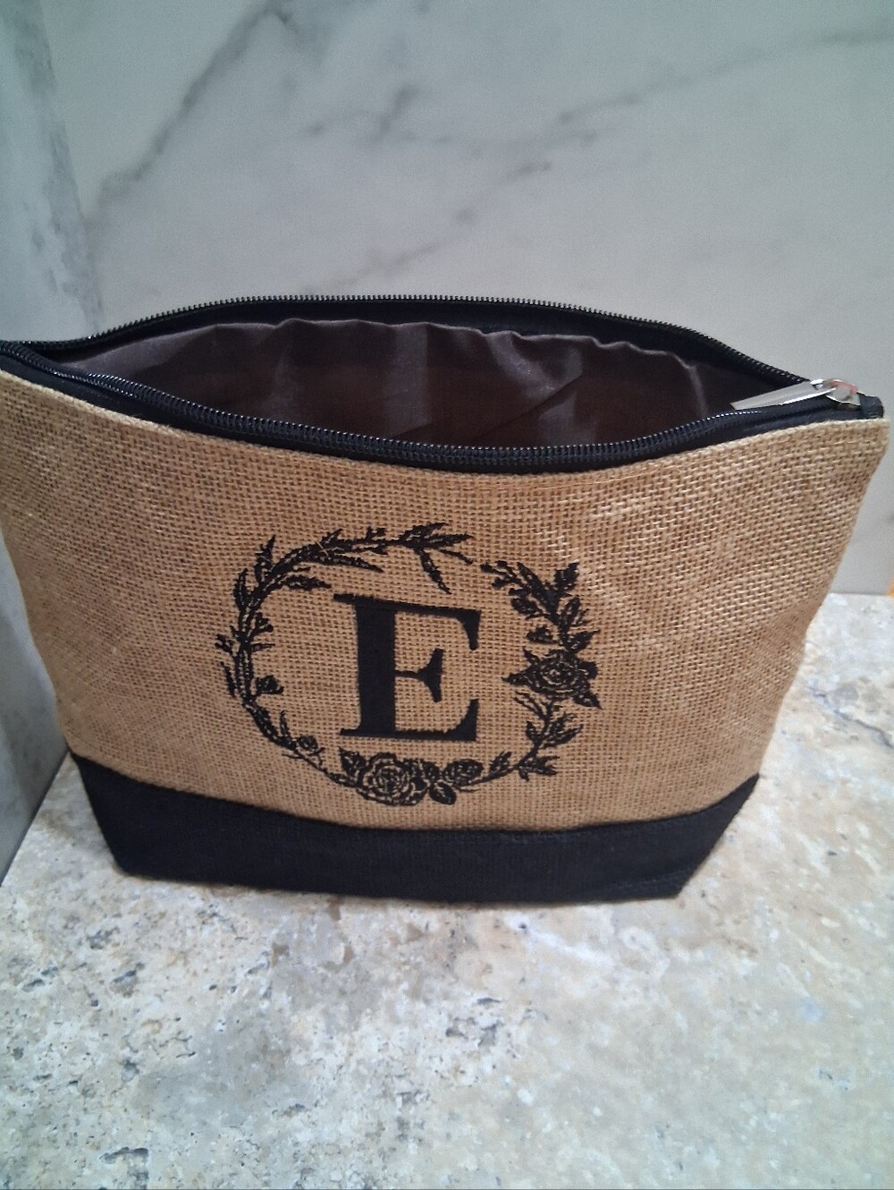 Monogram 'E' Jute Tote & Pouch Set, Natural/Black (Small Pouch Includes Extras) - Picture 5 of 6